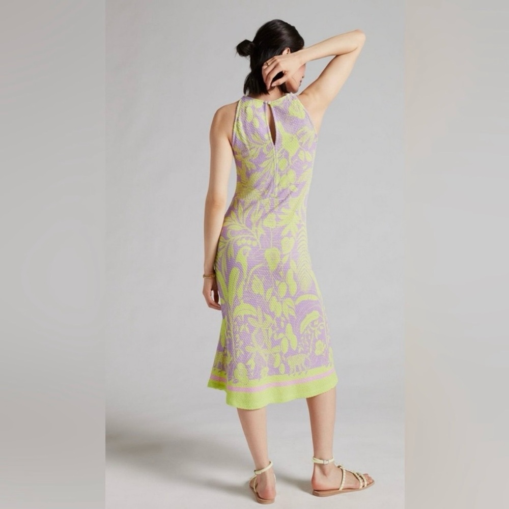 Farm Rio Anthropologie Boho Midi Sleveless Halter Floral High Neck Dress- Sz M - Picture 3 of 11